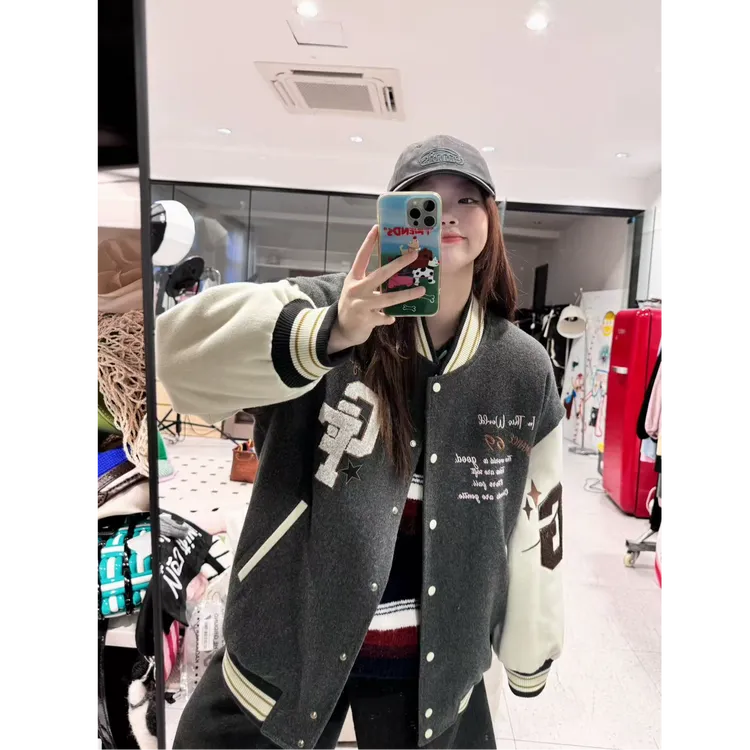 晶咕【把妹王！】内里夹棉美式复古棒球服外套