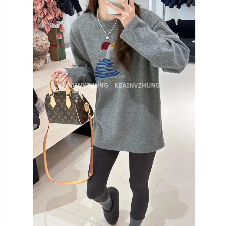 【长嘴鸭】冬季新款韩系休闲宽松百搭显瘦简约T恤（摩擦多会起球）