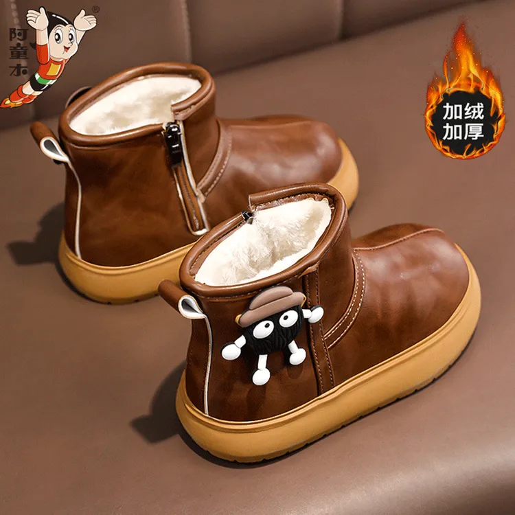 阿童木男童雪地靴冬季加绒加厚2025新款儿童防水大棉靴男孩保暖鞋