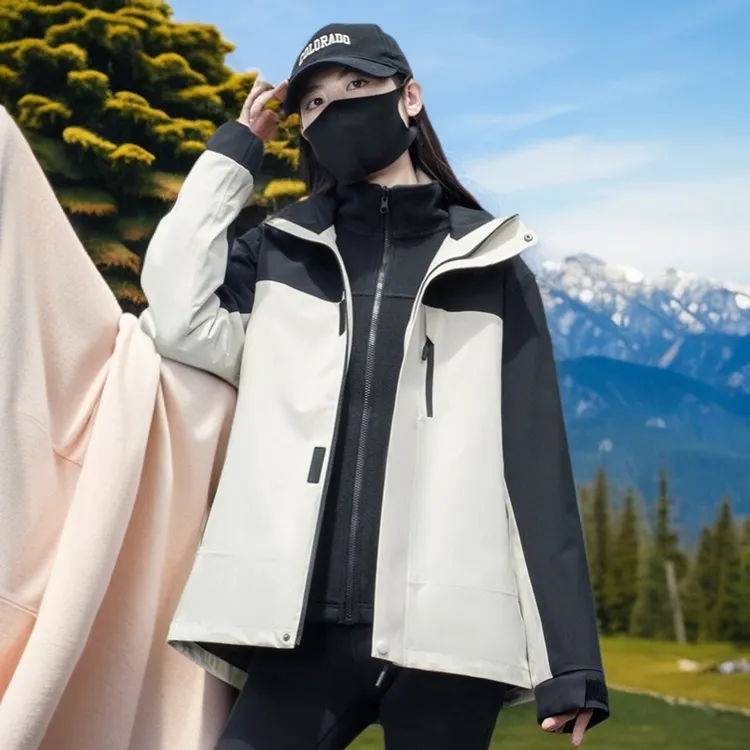 三合一防风冲锋衣户外防风防水冲锋衣可拆卸加绒内胆登山服运动