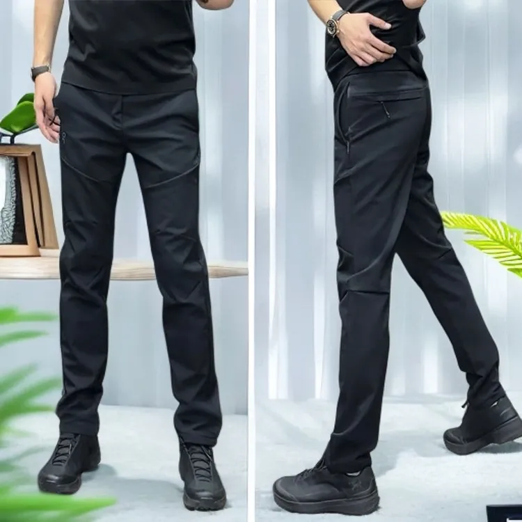 冬季加绒加厚修身工装男裤男士冲锋裤秋冬潮款防风百搭上班休闲裤