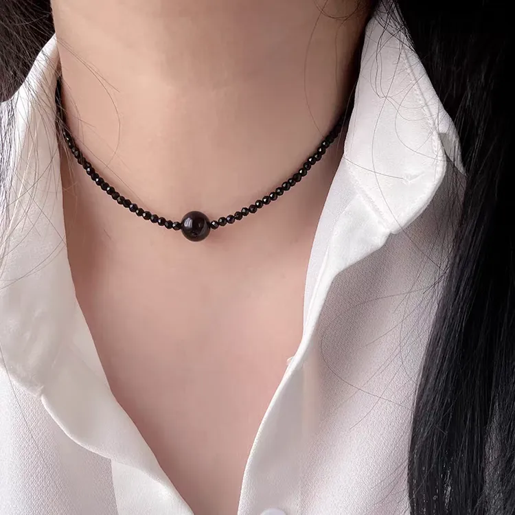 个性女多面黑玛瑙锁骨链玛瑙红玛瑙饰品网红颈链同款项手串链