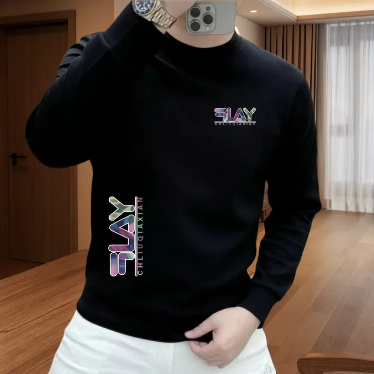 美式休闲圆领长袖卫衣男款2025年秋冬新款潮牌加绒加厚修身上衣男