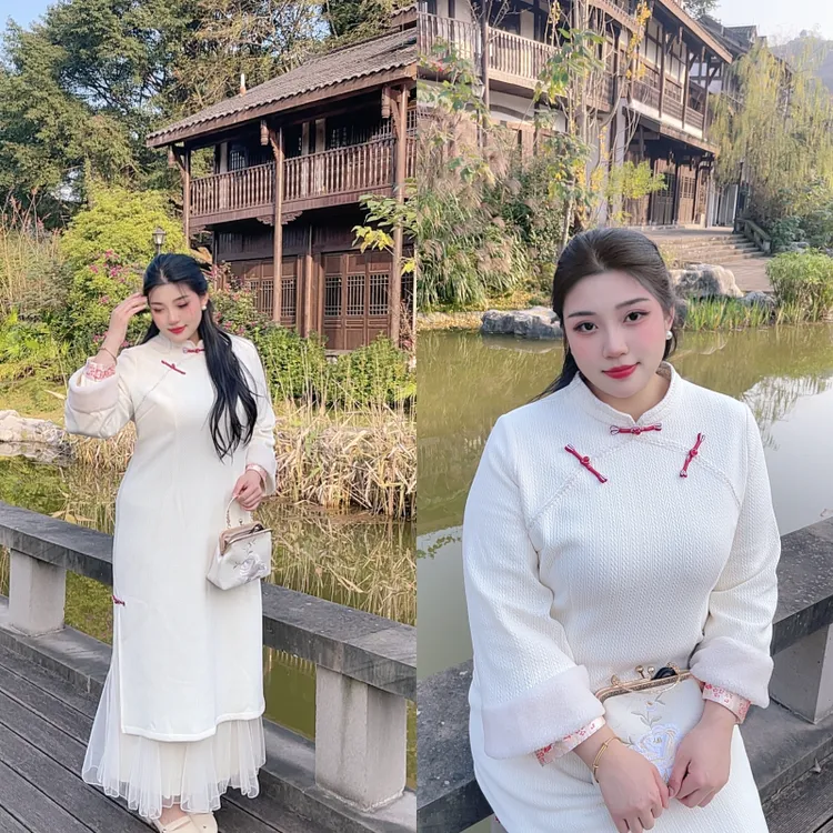 51994国风新中式连衣裙2025冬季新款加绒加厚气质款显瘦大码旗袍