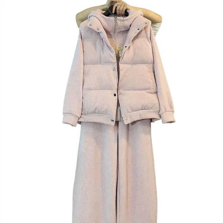 大维罗依JS欧货秋冬新款糯米绒加绒连帽休闲套装＋棉马甲遮肉套装