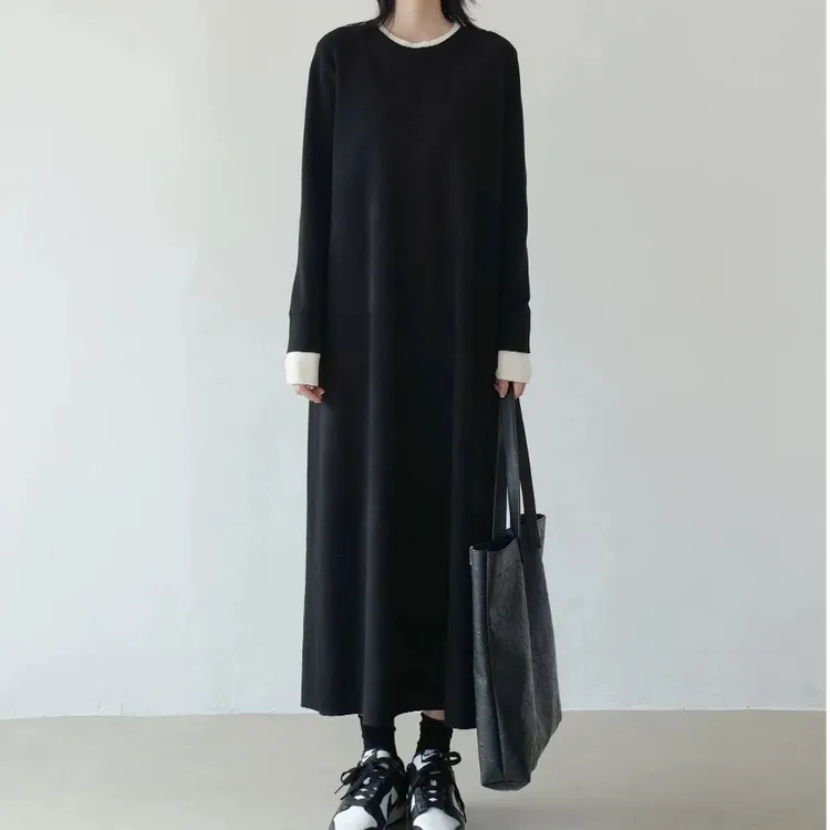 大码宽松A字版大版型黑白配色连衣裙女针织裙