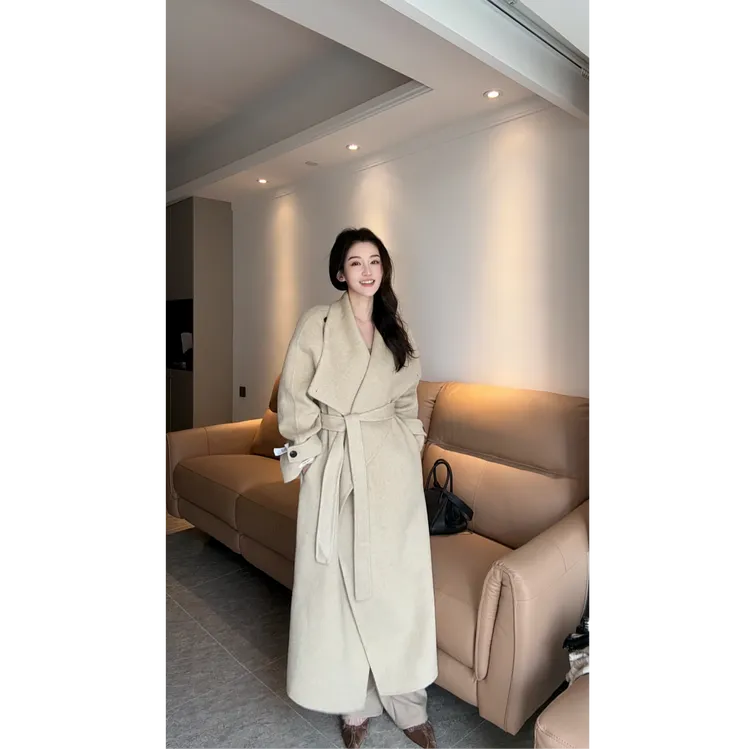 【旺仔专属】纯色秋冬双面呢加厚宽松显瘦长款羊毛大衣25003