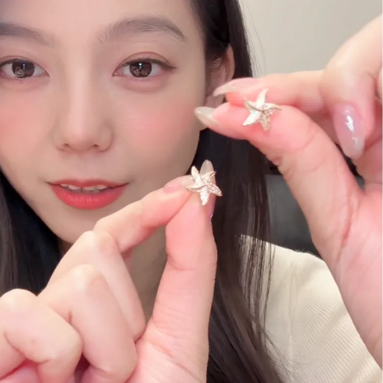 合金锆石耳饰 小众时尚设计感微镶锆石海星耳钉精致百搭超闪耳饰