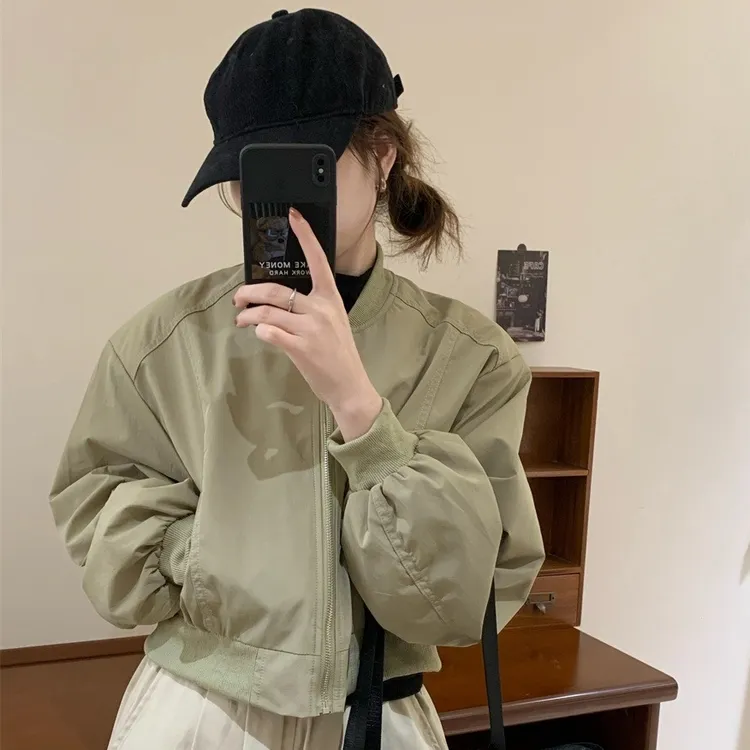 2025秋季简约时尚棒球服短款宽松休闲百搭小个子外套立领夹克显高