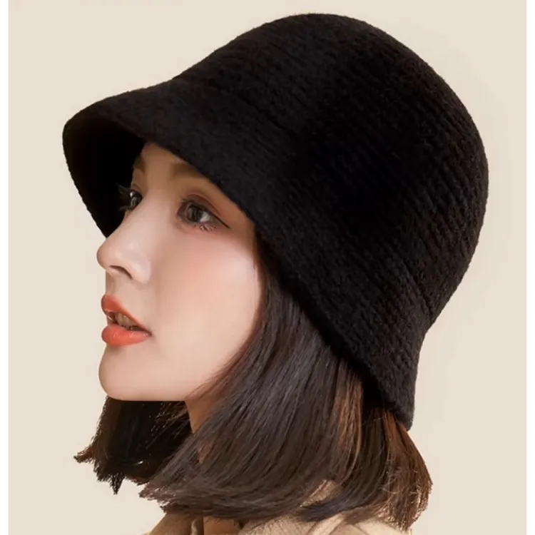 100%纯羊毛显脸小渔夫帽冬季保暖法式潮搭水桶帽洋气时尚盆帽日系