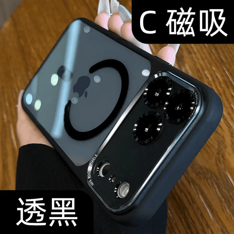 适用苹果17promax手机壳16透黑磁吸15新款轻奢14全包防摔简约小众