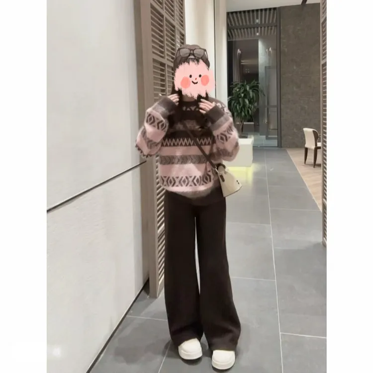 套头款冬季菱格撞色时尚秋冬软糯费尔岛复古针织衫-A5149#