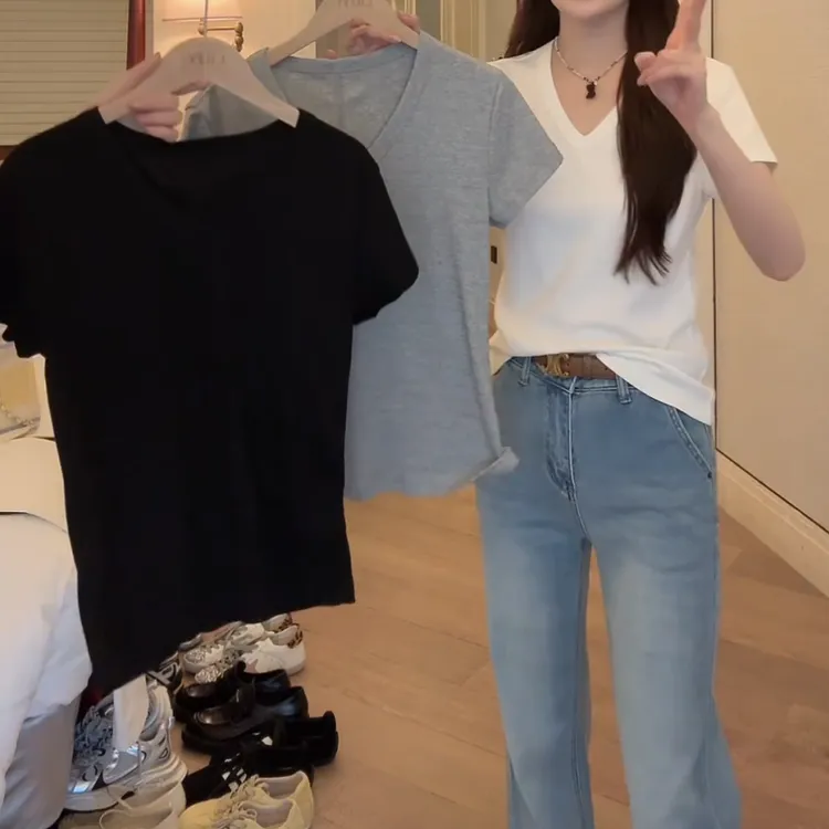 V领T~版型巨好春夏显瘦短袖T恤上衣LK2501560