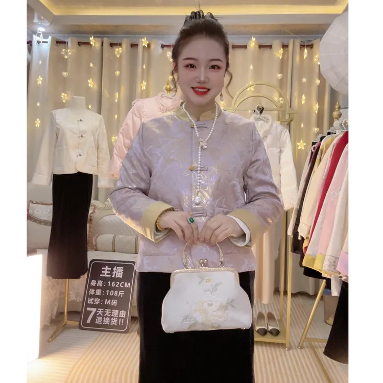 【星儿专属】新中式缎面秋冬季加棉短外套时尚提花国风盘扣短外套