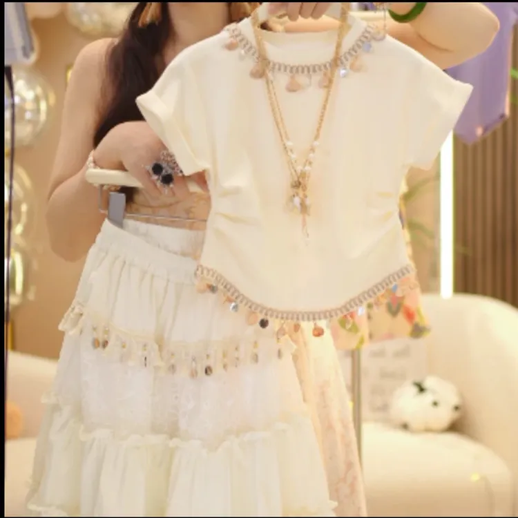 【现货】女童夏季套装2025新款夏装洋气半身裙度假风两件套潮WR008