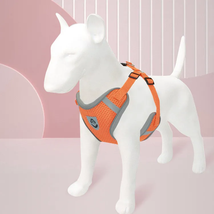宠物牵引绳背心式狗狗猫咪反光胸背带中小犬透气网布狗绳