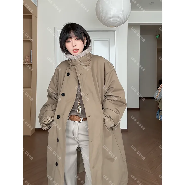 JIUJIU【冬日回信】韩版气质通勤时尚复古宽松中长款白鹅绒服外套