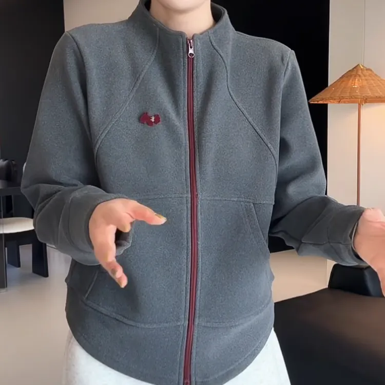 韩版新款双拉链开衫百搭时尚外套短款女圆领长袖LK2507543