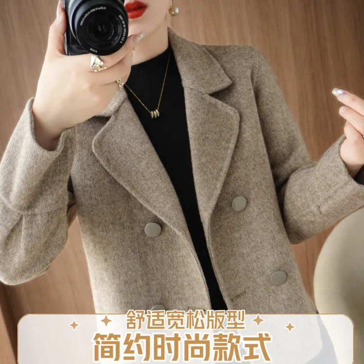 短款女双面羊毛大衣女秋冬季小个子韩版时尚毛呢外套春秋气质上衣