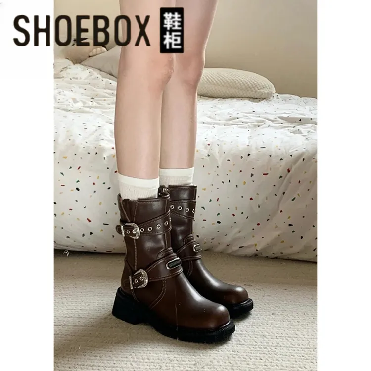 达芙妮集团鞋柜赵昭仪同款复古美拉德骑士靴女2025年新款马丁短靴