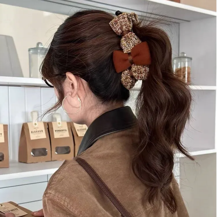 秋冬复古毛呢蝴蝶结香蕉夹新款高马尾盘百搭气质发夹子头饰发饰
