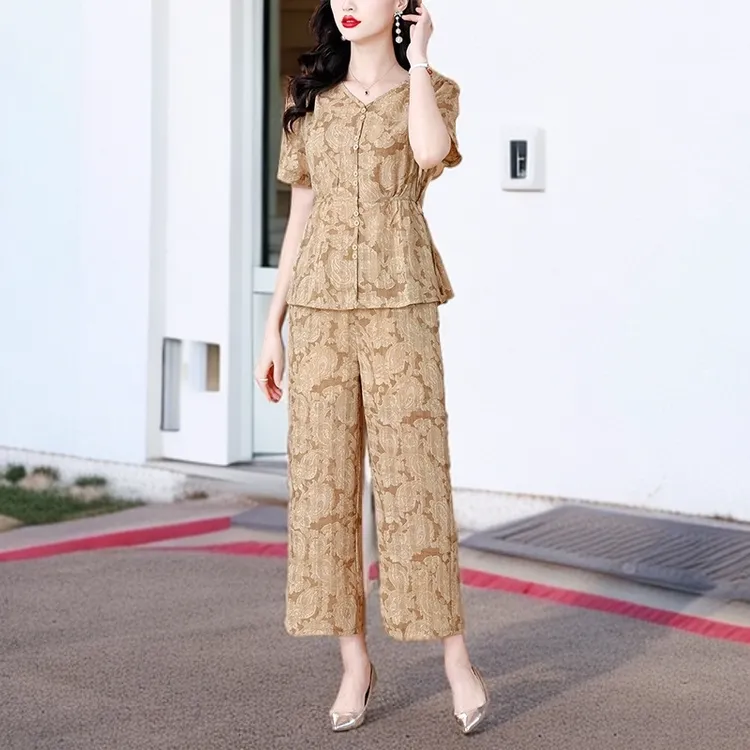2025夏季新款大码短袖休闲款松时尚透气休闲修身显瘦气质套装女