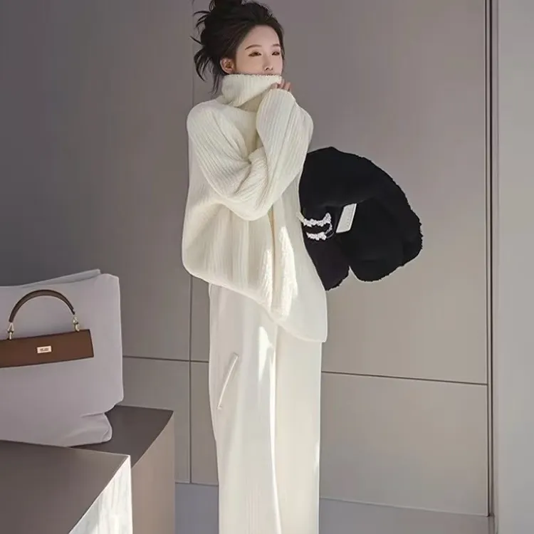 白色高领上衣独特超好看高品质时尚休闲韩系chic别致套装裤