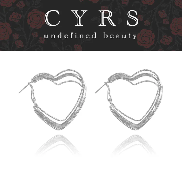 合金耳饰  克芮司Cyrs|【心芙】几何爱心多层通勤百搭银针耳环