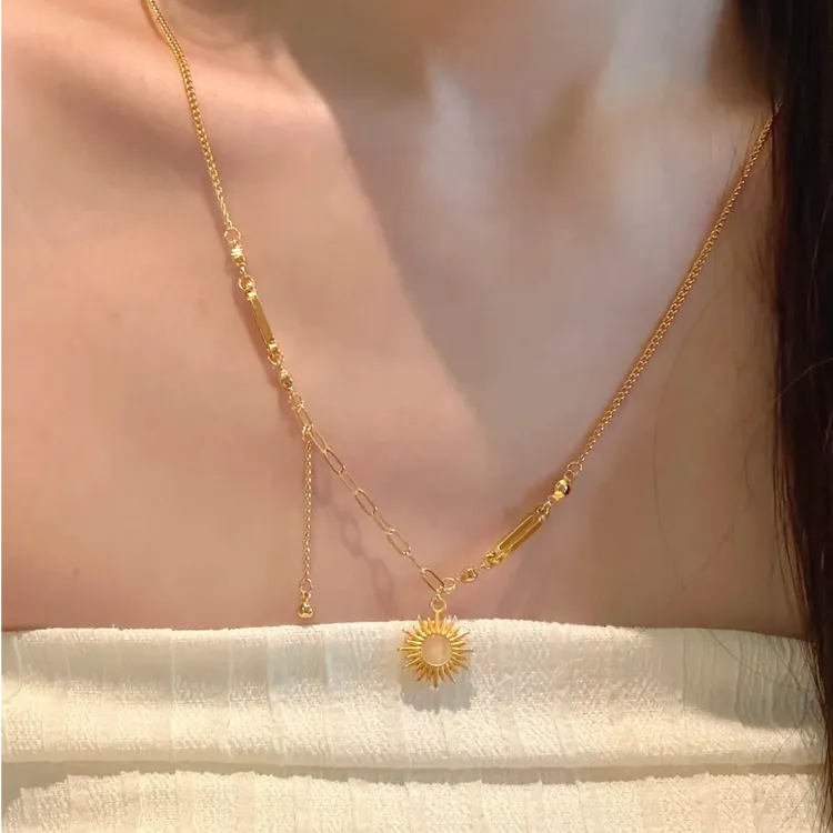 铜合金项链 太阳花流苏项链女气质女神轻奢叠戴锁骨链百搭颈链