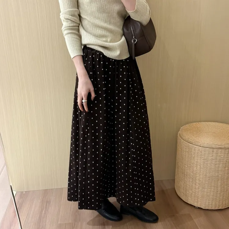 复古灯芯绒波点半身裙女2025秋冬新款梨型身材高腰显瘦A字中长裙