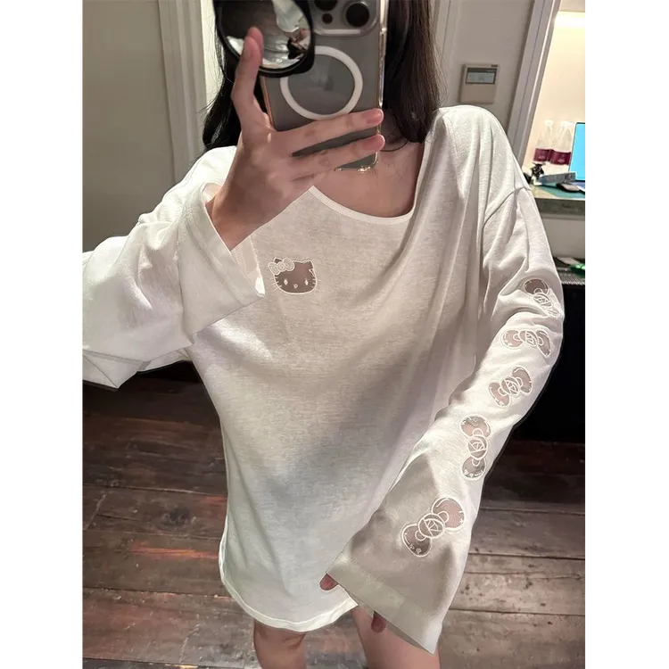 纯欲辣妹镂空kitty猫透气防晒罩衫女t恤夏设计感慵懒绝美长袖上衣