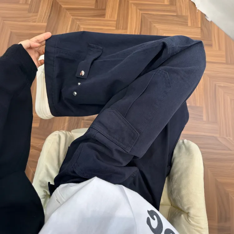 美式宝蓝设计感阔腿工装牛仔裤女2026秋冬新款高腰显瘦宽松拖地裤