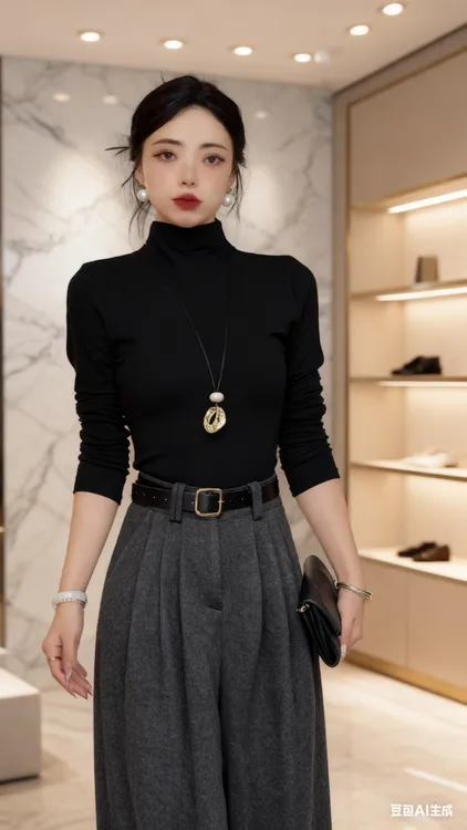 【大丫福利】休闲老钱风毛呢高腰阔腿拖地裤加厚秋冬款2025(送腰带)