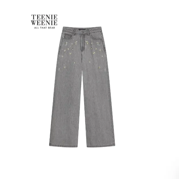 【赵露思同款】TeenieWeenie25秋季绣花直筒牛仔长裤TTTJ254VC2D