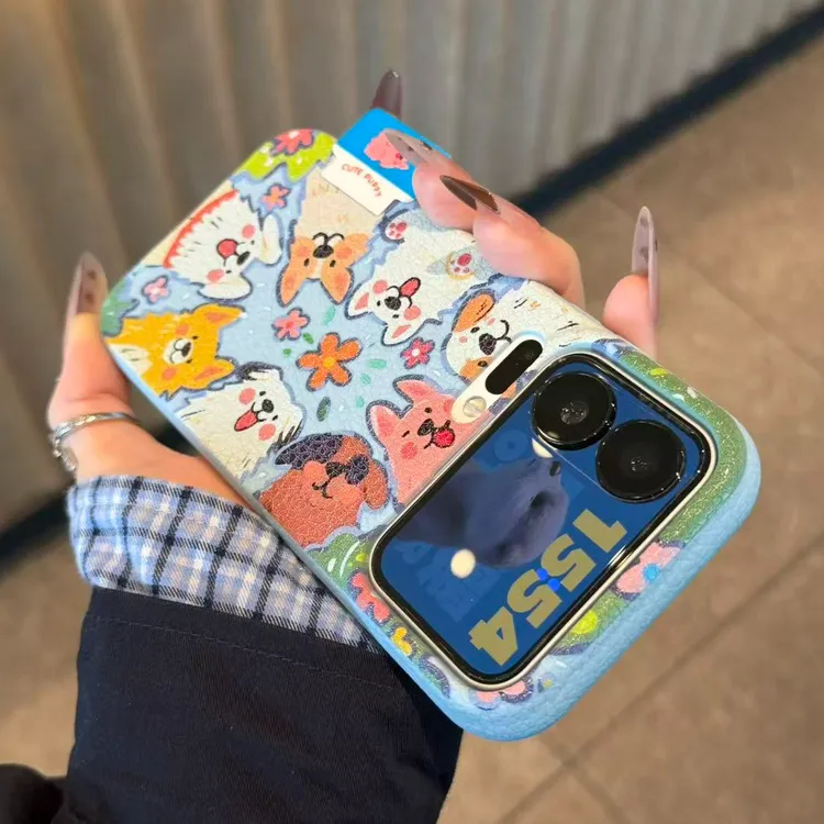 奥菲顿油画草丛狗狗标签适用苹果16皮纹手机壳小米17vivo华为oppo