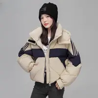 韩版撞色连帽羽绒服时尚拼接设计感美拉德系潮流外套2315(E区)
