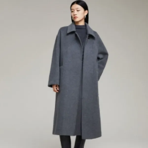 秋冬毛呢外套橄榄绿双面羊绒大衣休闲灰色毛呢女士6D8315110