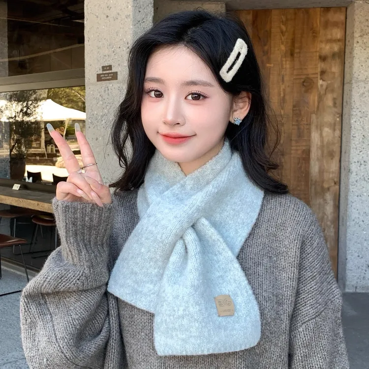 2025新款围巾女冬季针织毛线交叉小围脖韩系氛围感百搭学生保暖秋