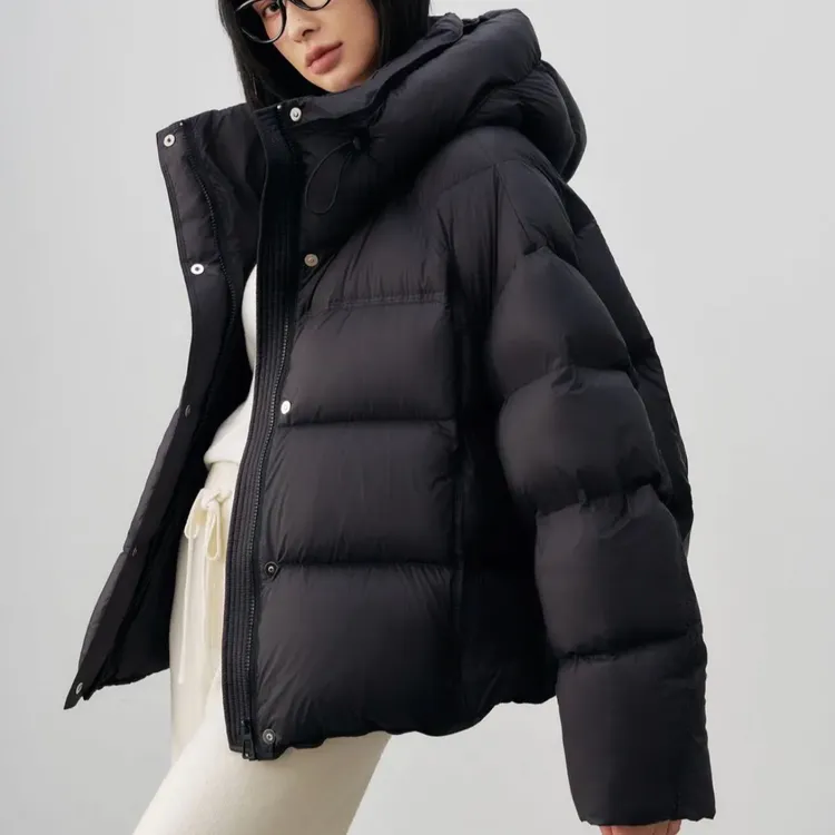2025冬季新款泡芙加厚羽绒服女韩版百搭休闲连帽鸭绒袄外套面包服