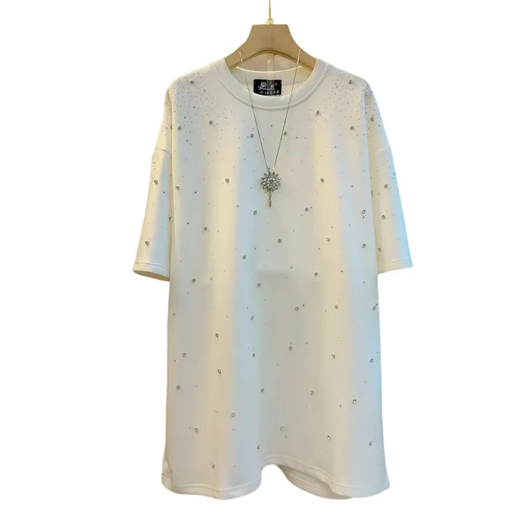 重工钉珠新款宽松复古美式高级感短袖上衣（长74左右）