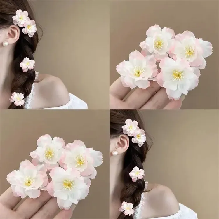樱花浅粉仿真花朵发夹侧边氛围感拍照头饰盘发器超仙仙气小抓夹