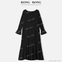 溶溶【墨屿星夜】RONGRONG 一字肩针织微透法式优雅风连衣裙MZ056