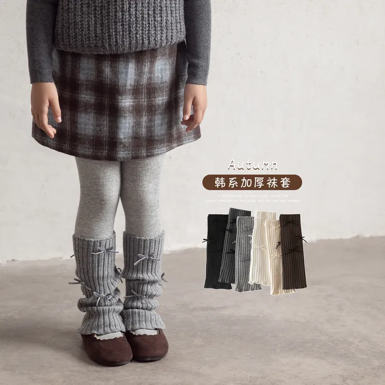 女童袜套秋冬加厚儿童长筒堆堆袜韩系甜美蝴蝶结女宝宝保暖小腿套