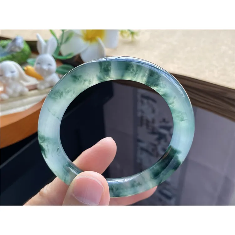 11.02批高货冰飘花圆条10143号51.8-9.6-9.2墨绿色！天然翡翠手镯