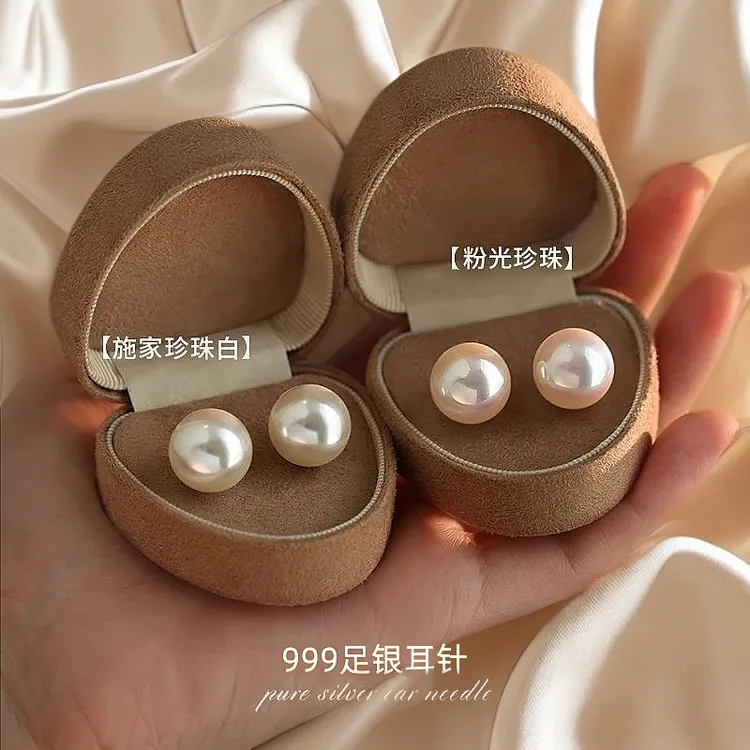 足银耳饰 999银施家人鱼姬耳钉女士漂亮仿珍珠耳环小众轻奢高级感