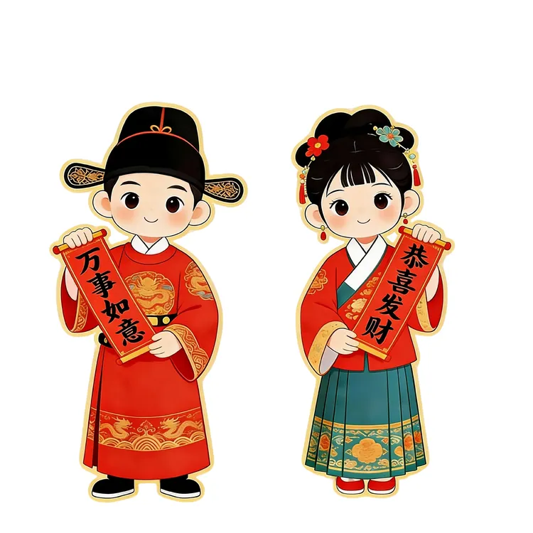 磁吸贴款汉服年画金童玉女门贴新年装饰春节爆款贴画