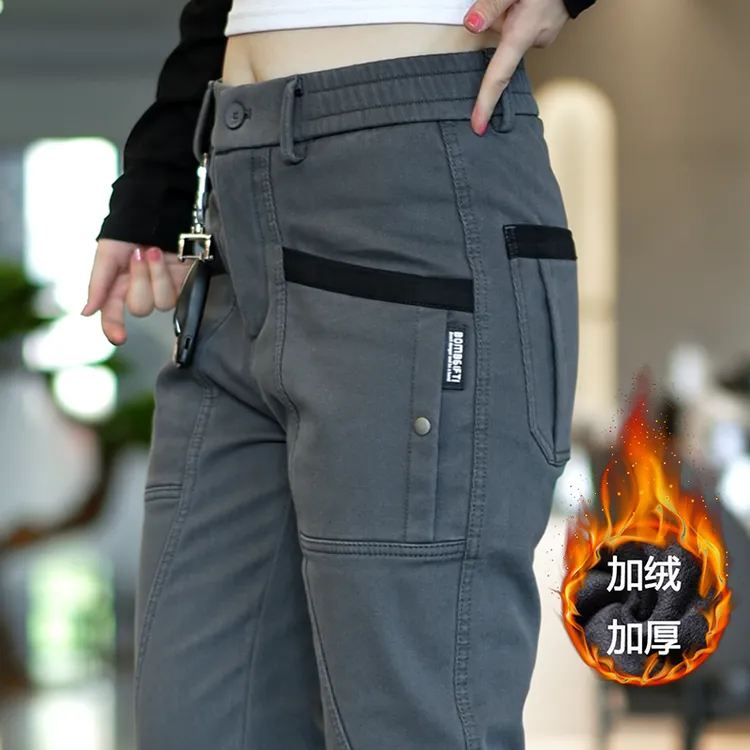 男士加绒加厚弹力休闲裤宽松直筒潮流百搭四口袋工装裤松紧腰男裤