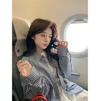 法式时尚格子翻领长袖衬衫女2025秋新款休闲时尚百搭减龄外搭上衣
