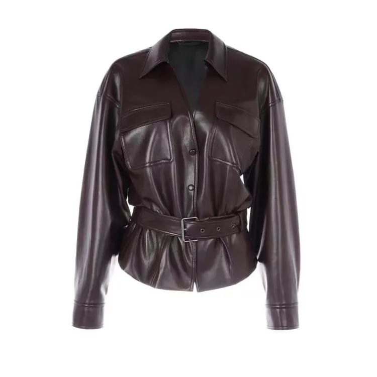 [思思]2025秋季新款复古风V领亮面时尚短款外套HBZW652096