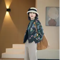 【芙澜卡尔】秋冬新款开衫上衣时尚碎花涂鸦款外套中老年女装